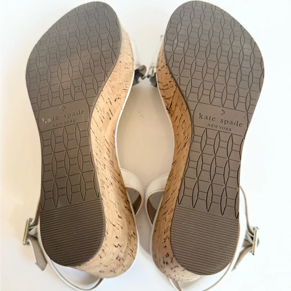 Kate Spade‎ Womens Shoes White Cork Tomas Wedge Heels  Size 9.5M  Ruffled Edge